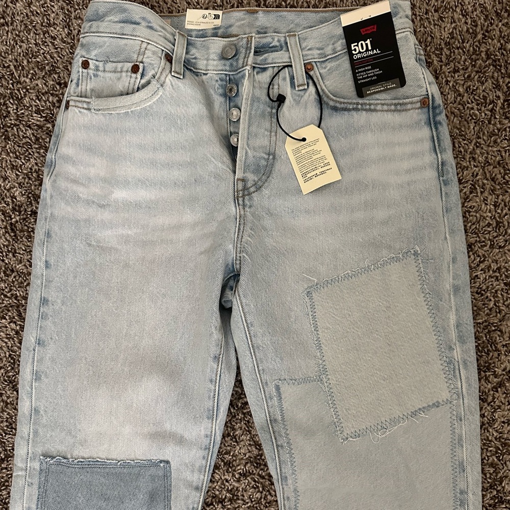 Levi's Light Blue Patchwork Straight Leg Jeans - image 7